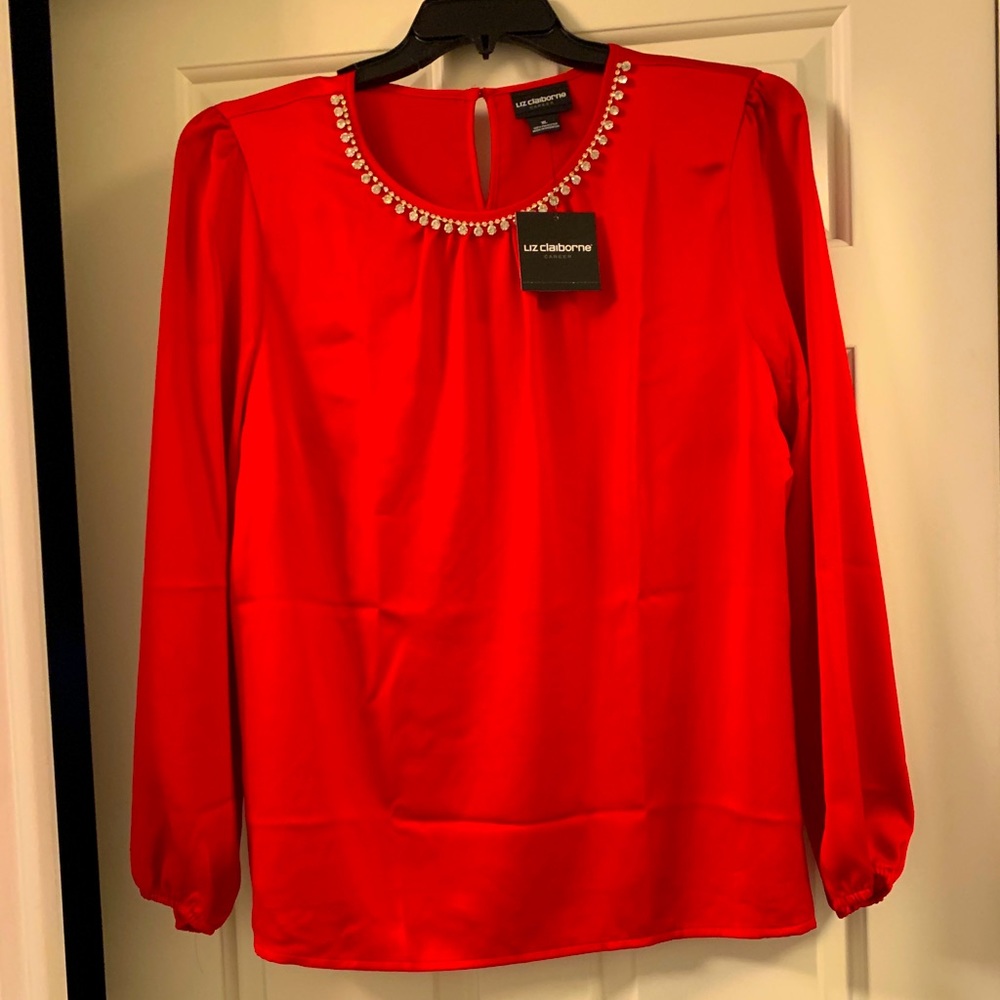 Red dress shirt with rhinestone neck